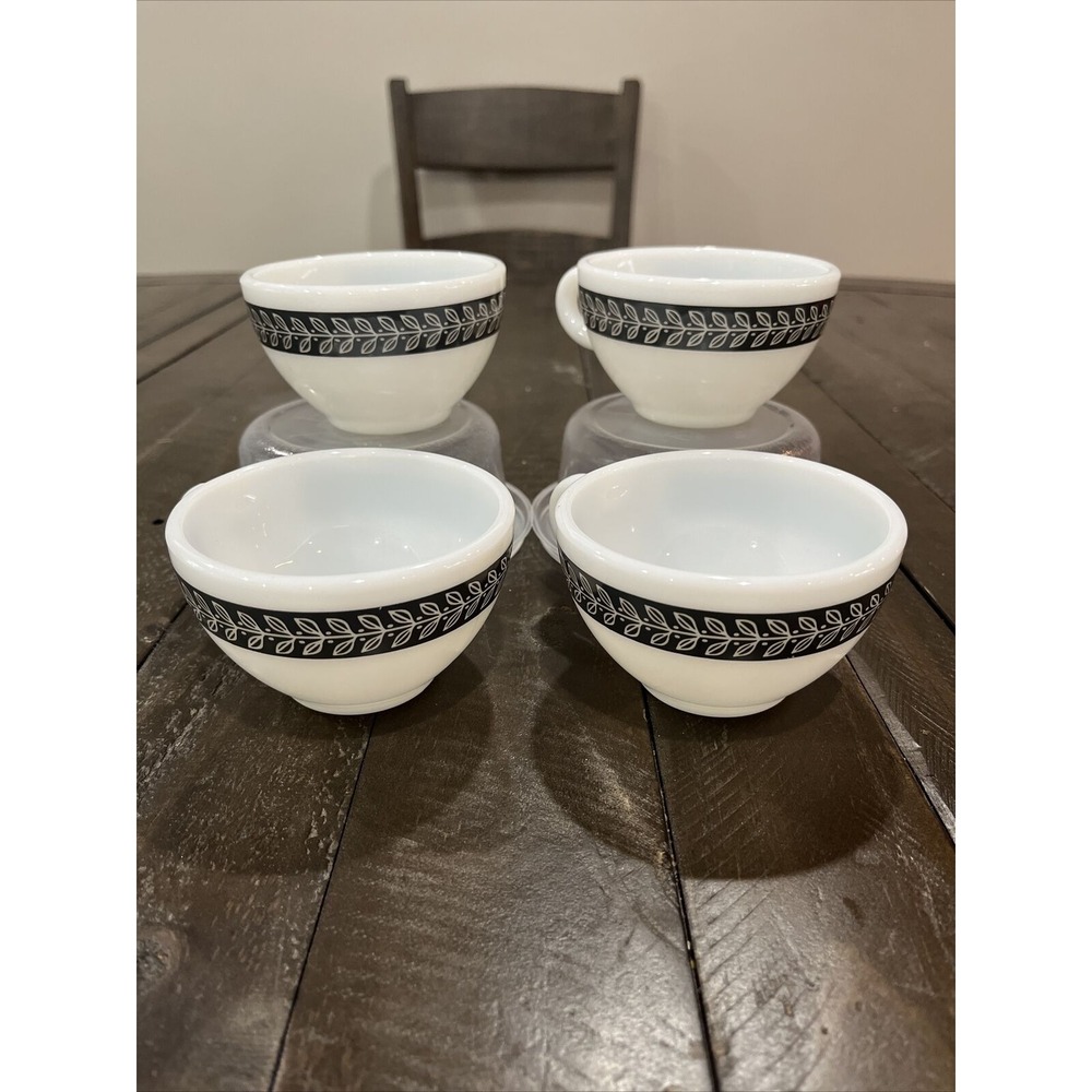 Pyrex‎ Corning Grecian Gray White Laurel Leaf Mug USA SET OF 4 Cups